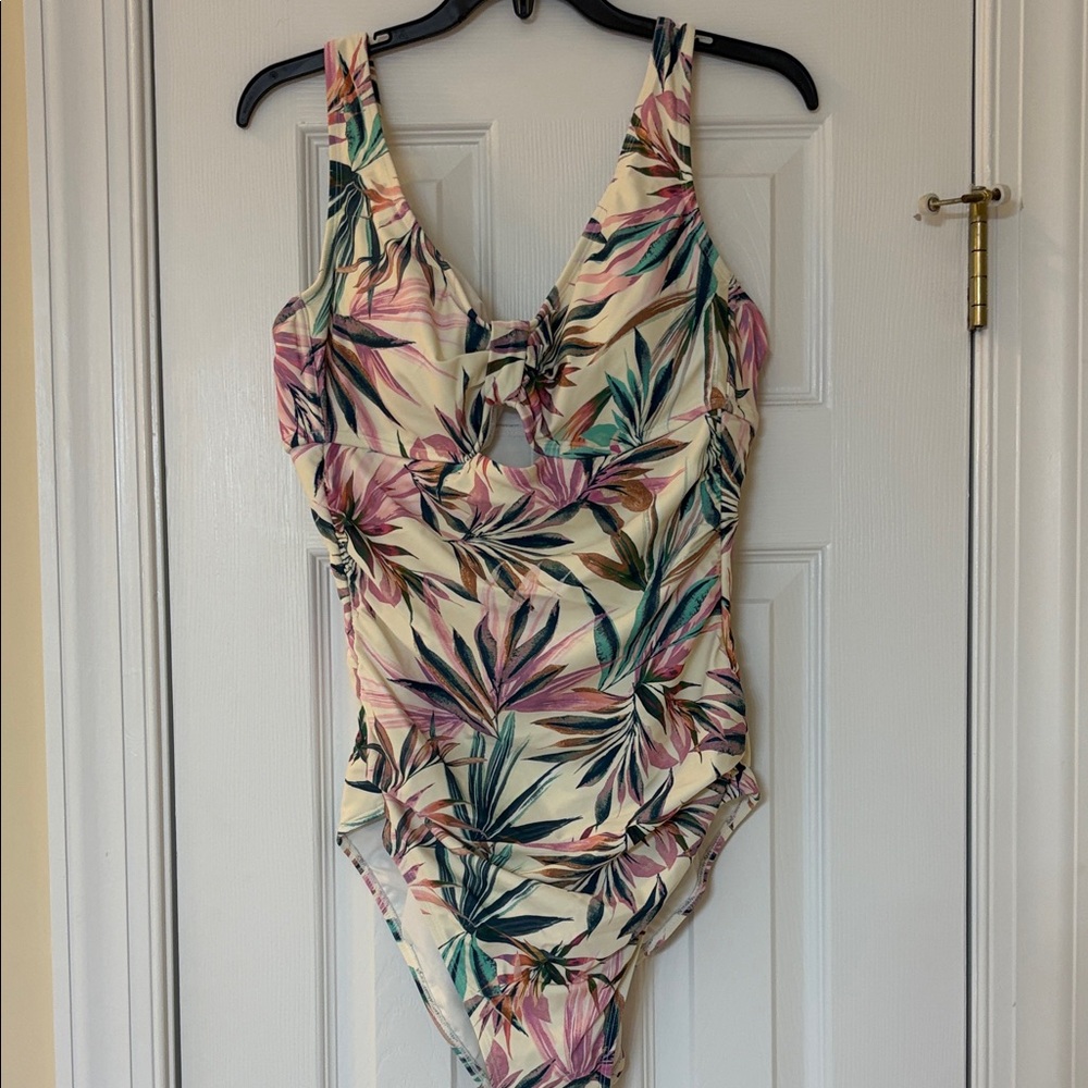 Shade & Shore Tropical Print One Piece Swimsuit - Pink, Green, Cream